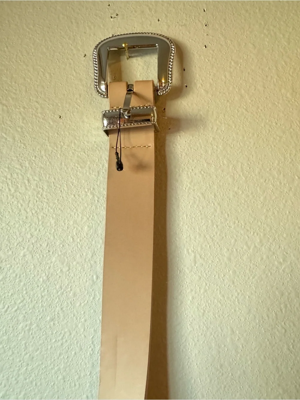 Classic Beige Women's Belt with Silver Buckle Size Large